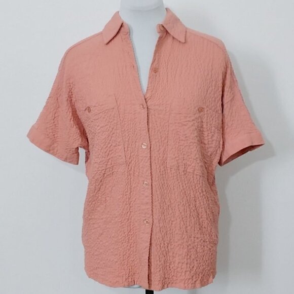 NWT MAX STUDIO Pink smock drop shoulders button down shirt - Picture 3 of 15